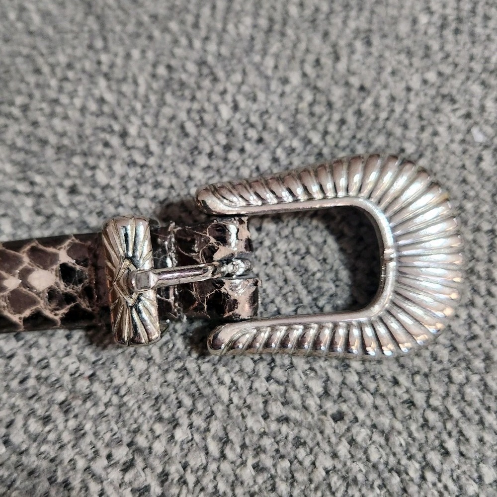 Vintage Liz Claiborne Belt Women's Small Silver Snakeskin Western Buckle Cowgirl - Picture 1 of 7